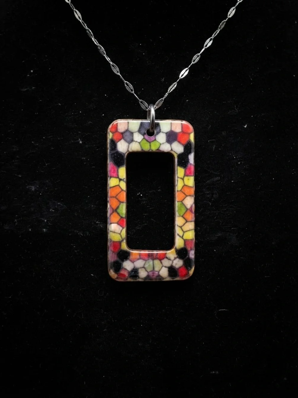 Colorful Mosaic Rectangle Pendant Necklace - Women Jewelry